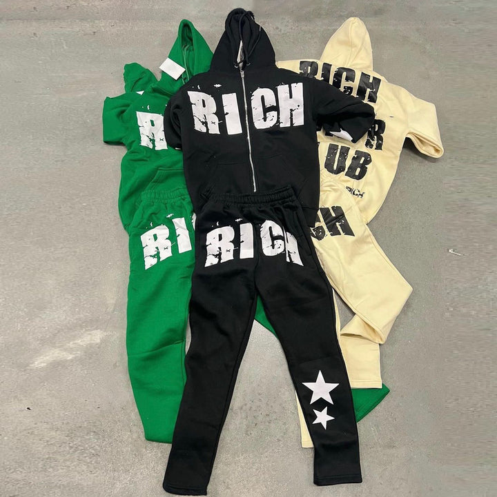 Trendy retro zipper hoodie pants suit