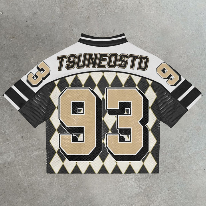 Plaid casual street retro mesh jersey