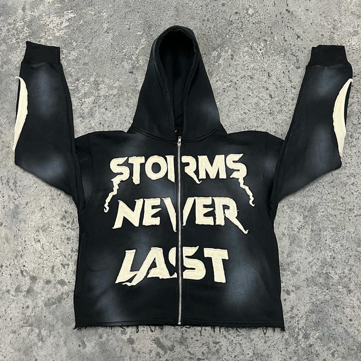 Storms never last patch-zip hoodie and pants two-piece set