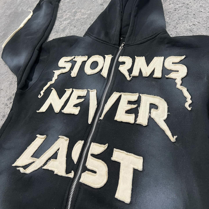 Storms never last patch-zip hoodie and pants two-piece set