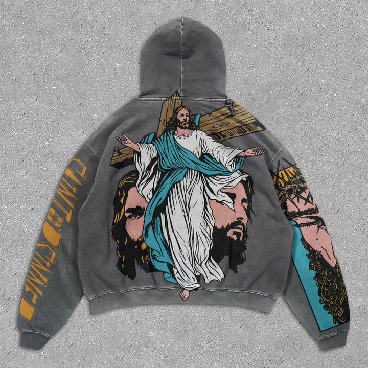 Vintage Jesus Loose Long Sleeve Hoodie