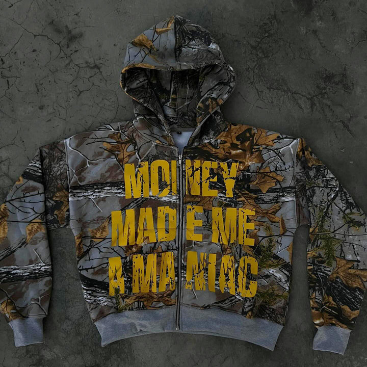 Money Makes Me A Maniac Print Long Sleeve Hoodies