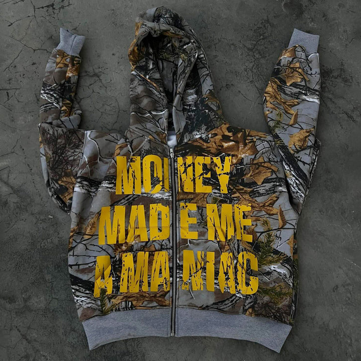 Money Makes Me A Maniac Print Long Sleeve Hoodies