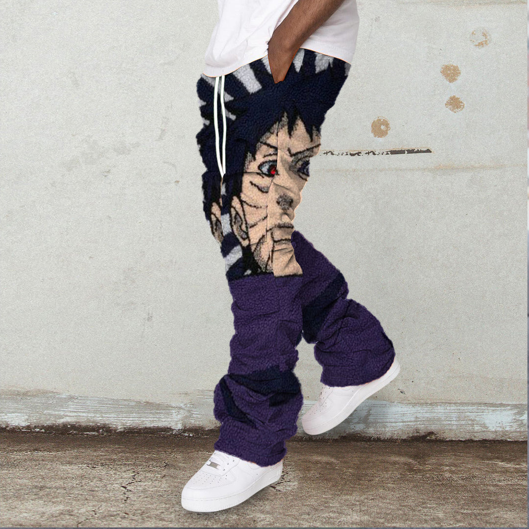 Comic cartoon print polar fleece street pants