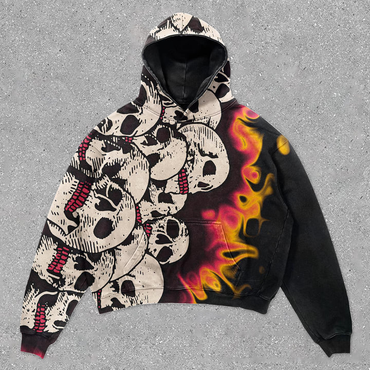 Stylish Retro Flame Skull Print Hoodie