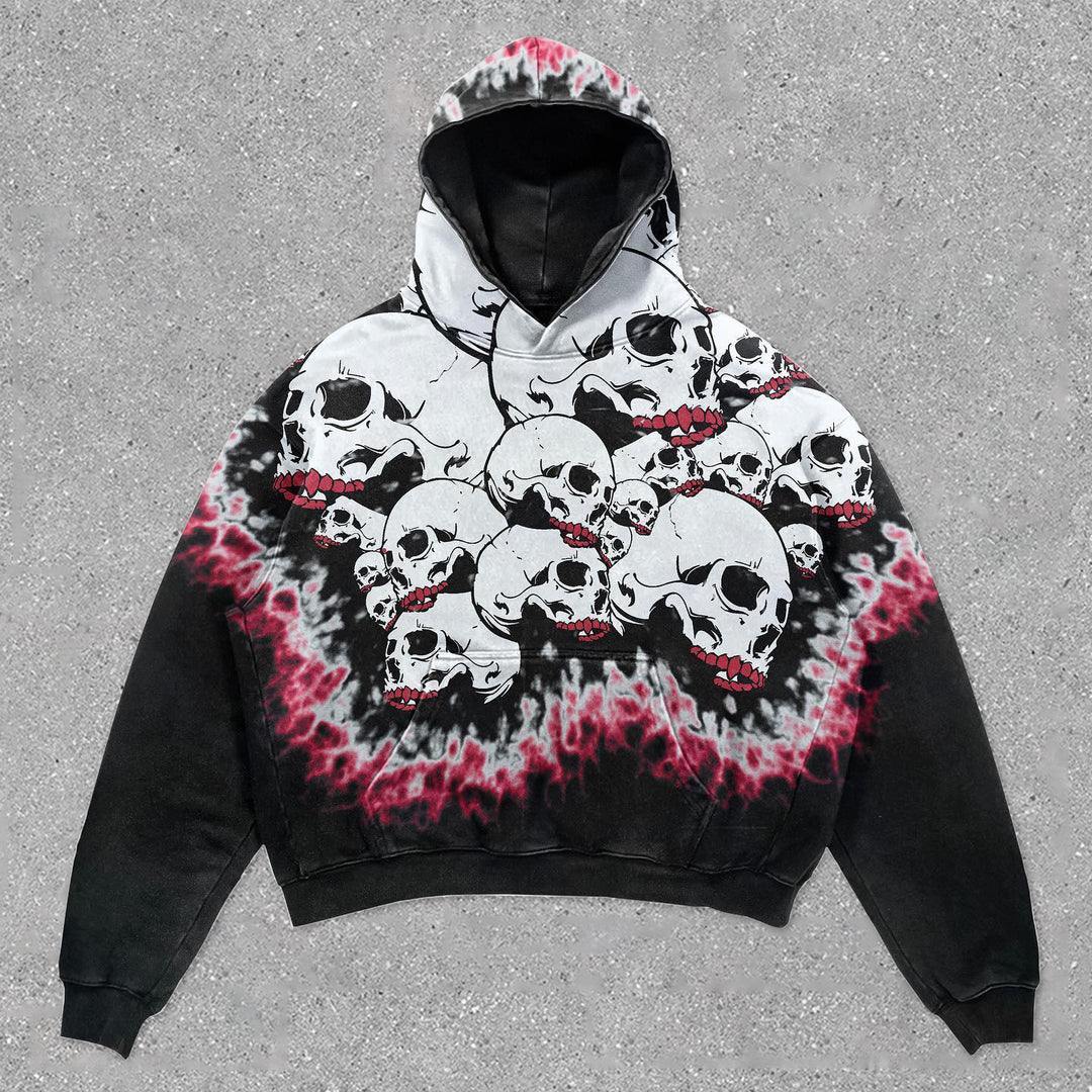 Relaxed Retro Skull Print Oversized Hoodie