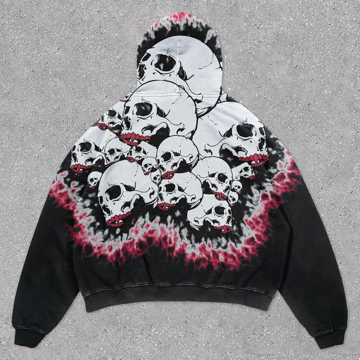 Relaxed Retro Skull Print Oversized Hoodie