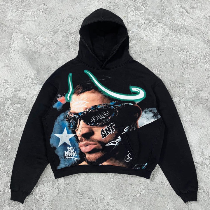 Trendy hip hop print screenshot hoodie