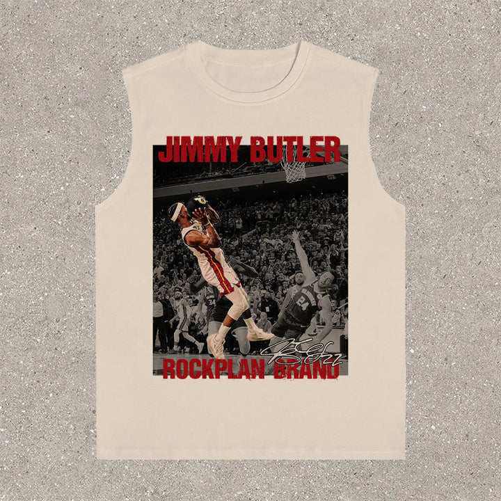 Two-handed dunk street basketball casual print T-shirt