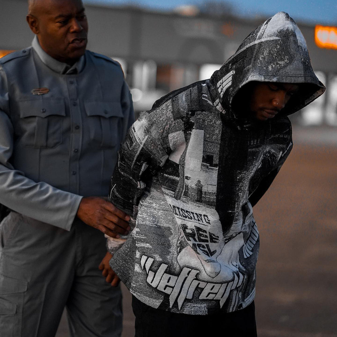 Casual Street Black and White Tapestry Hoodie