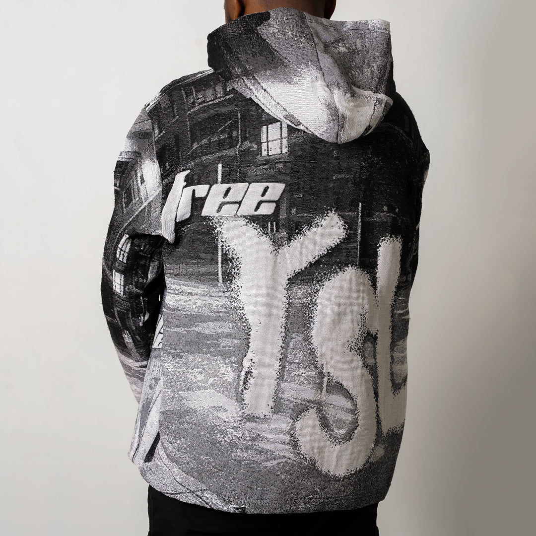 Casual Street Black and White Tapestry Hoodie