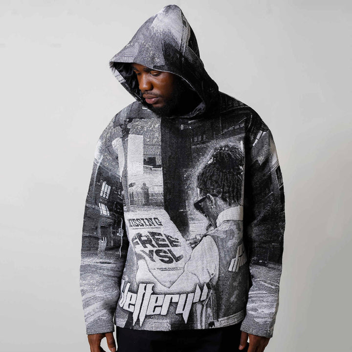 Casual Street Black and White Tapestry Hoodie