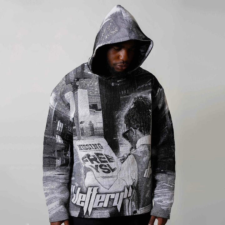 Casual Street Black and White Tapestry Hoodie