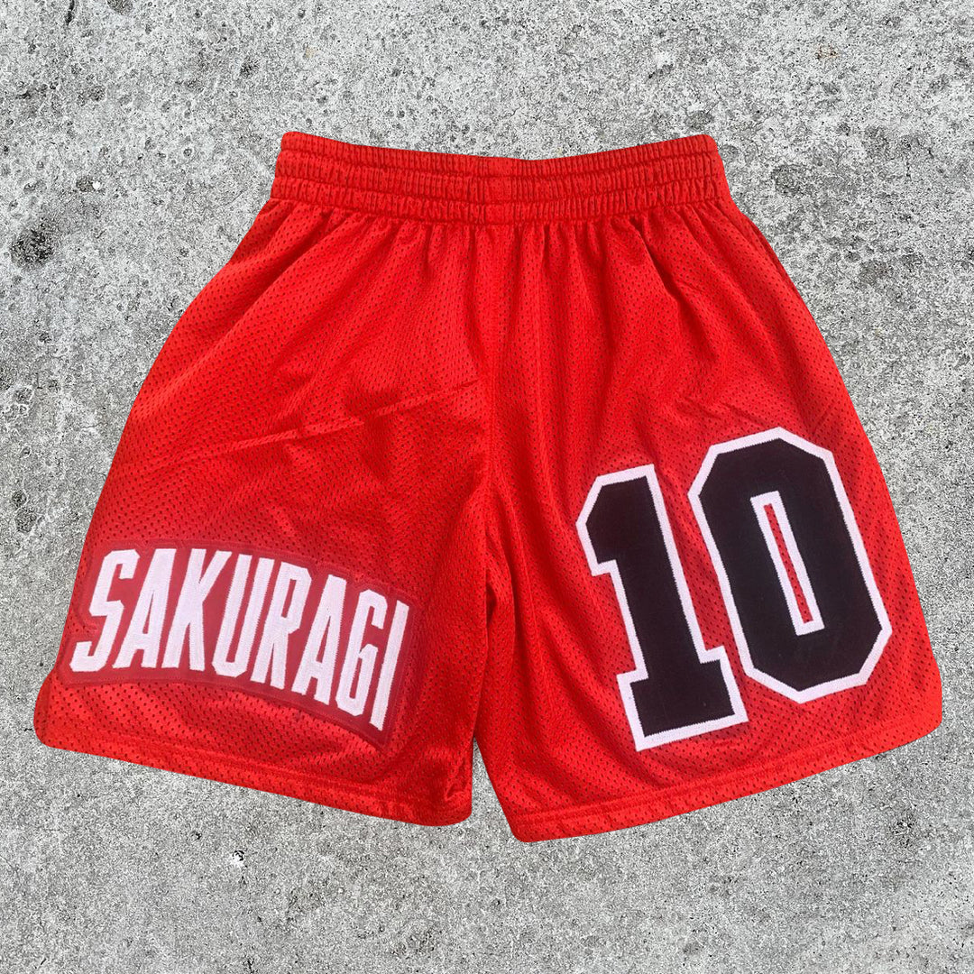 Fashionable sports style Sakuragi flower road print shorts