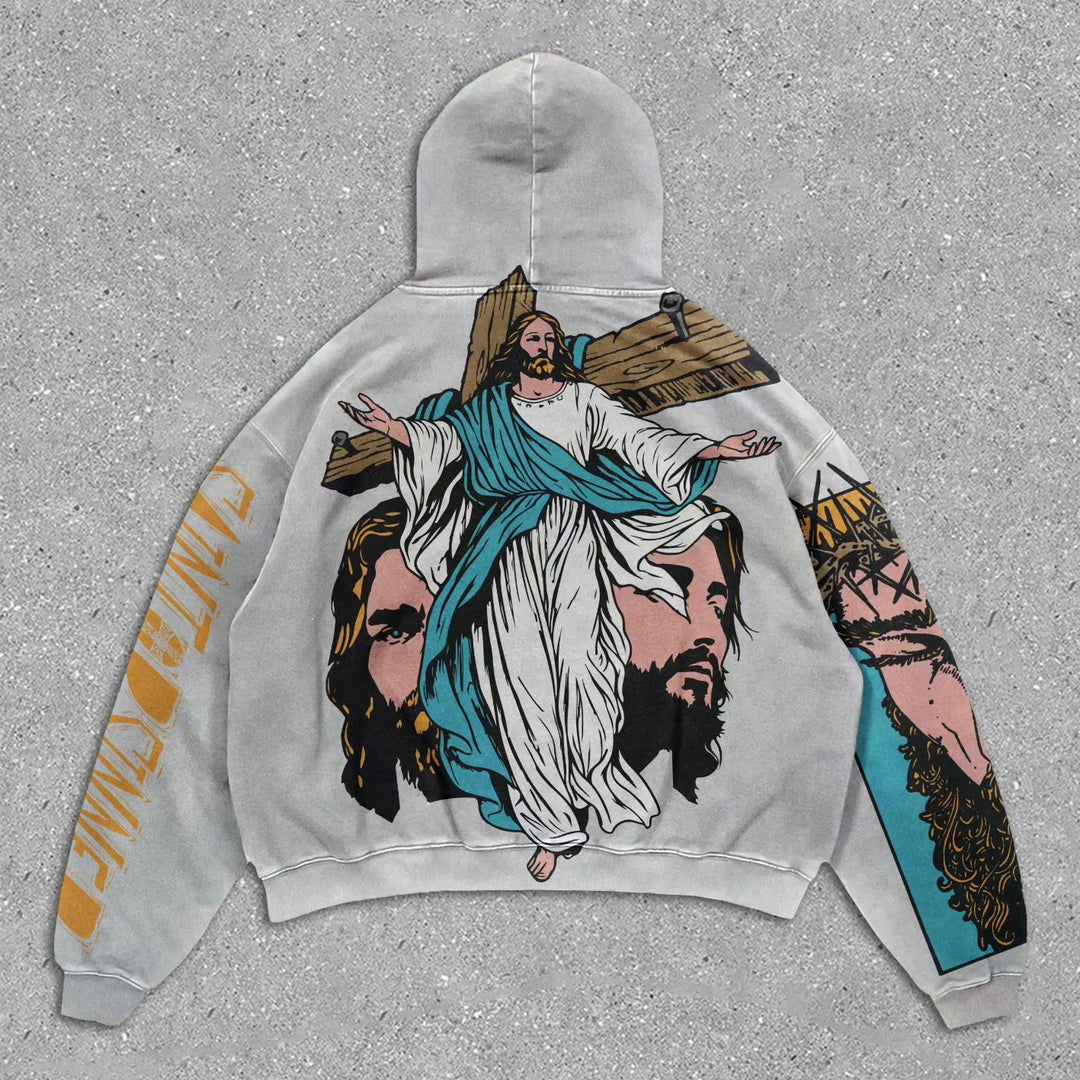 Vintage Jesus Loose Long Sleeve Hoodie