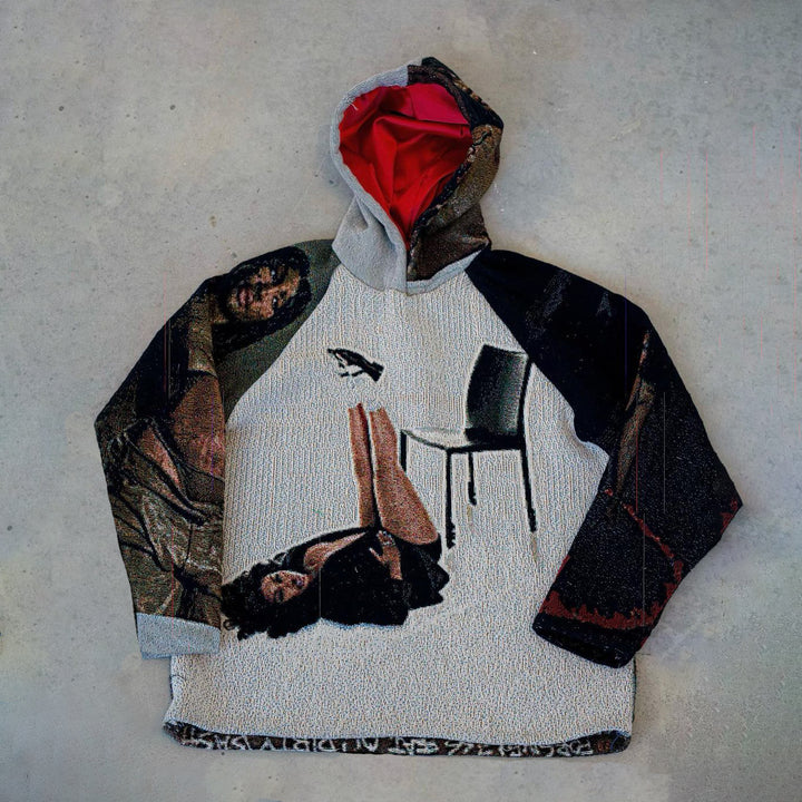 Trendy retro comic patchwork hoodie