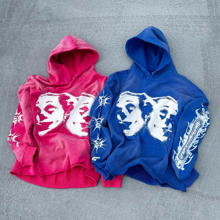 Personalized Two Faces Print Long Sleeve Hoodies