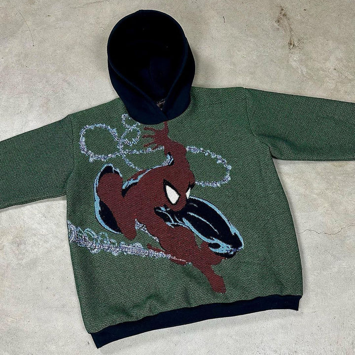 Spider-Man print contrast tapestry hoodie