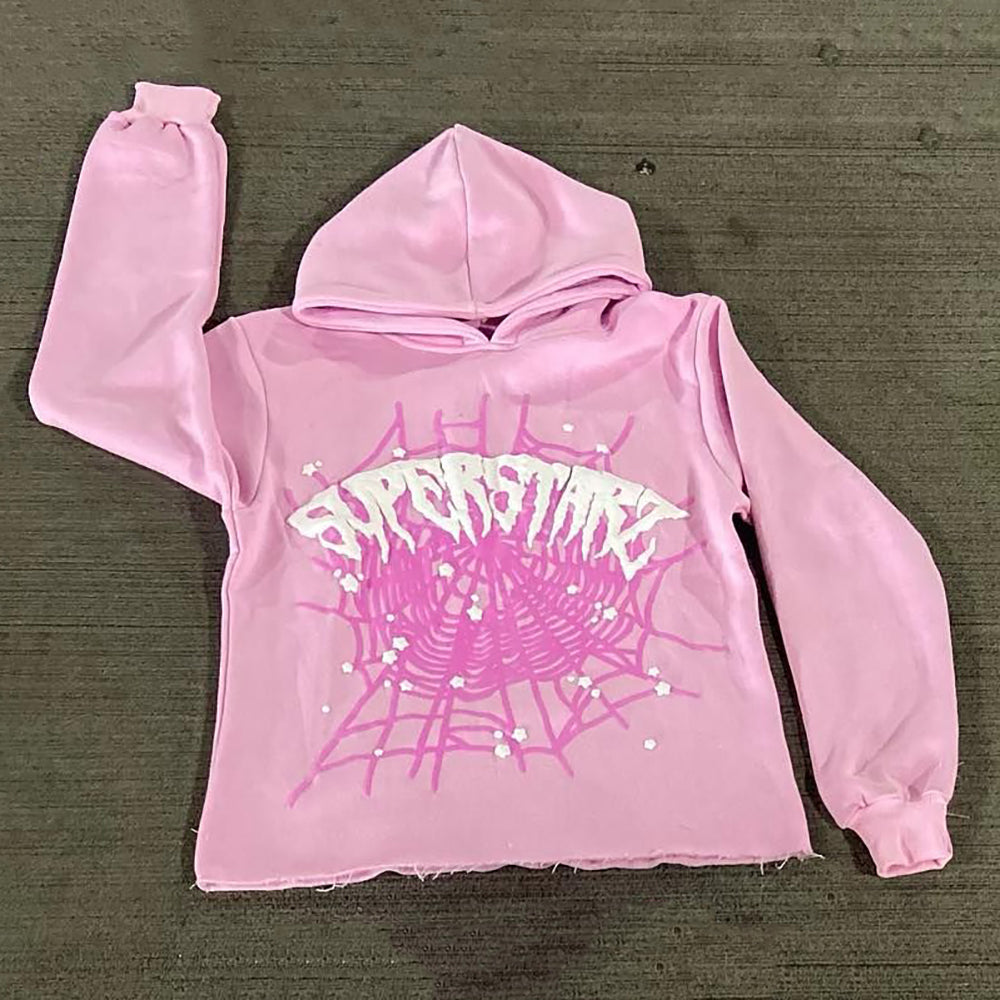 Superstar Spider Web Print Long Sleeve Hoodies