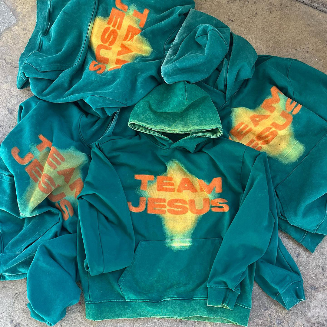 Team Jesus Print Long Sleeve Hoodies