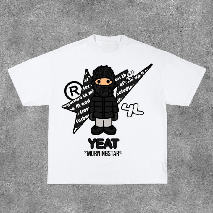 Cartoon Yeat Print Short Sleeve T-Shirt