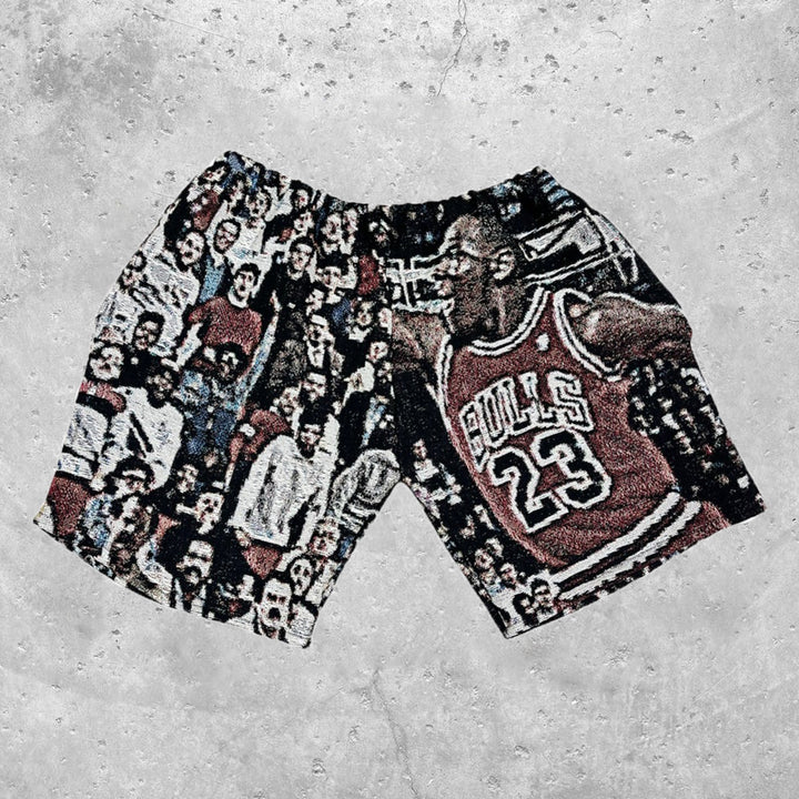 Stylish retro print tapestry track shorts