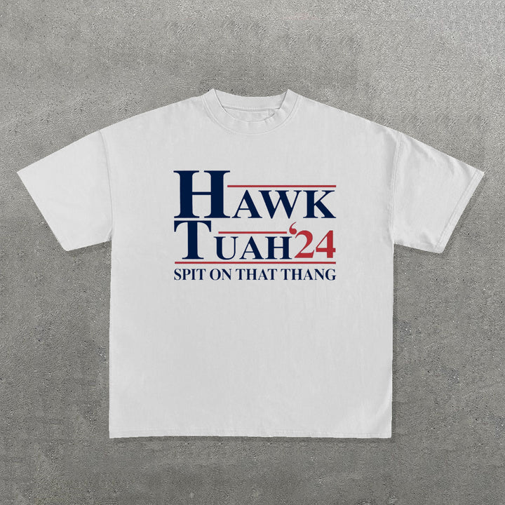 Hawk Tuah Letters Print Short Sleeve T-Shirt