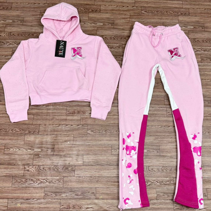 Stylish casual contrast print hoodie set