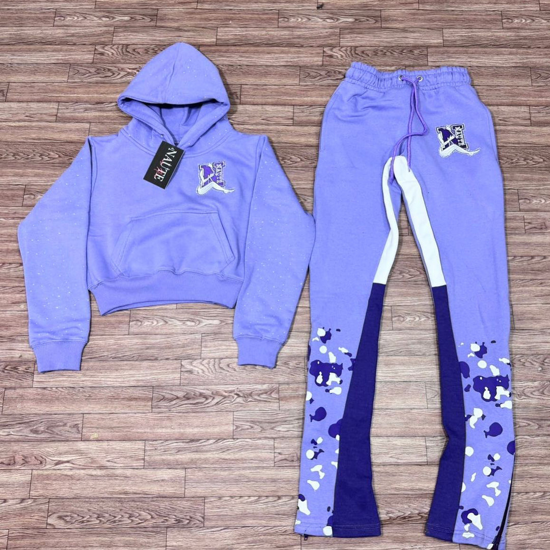 Stylish casual contrast print hoodie set