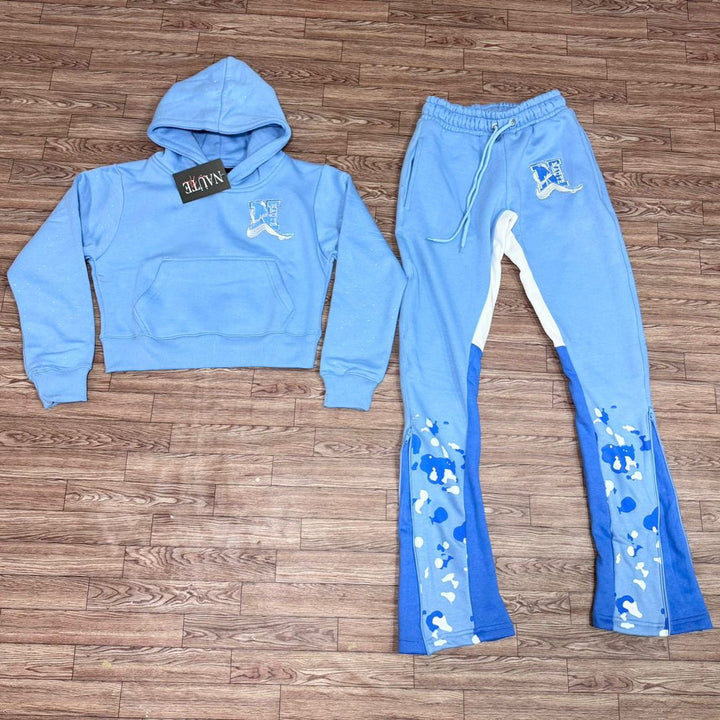 Stylish casual contrast print hoodie set