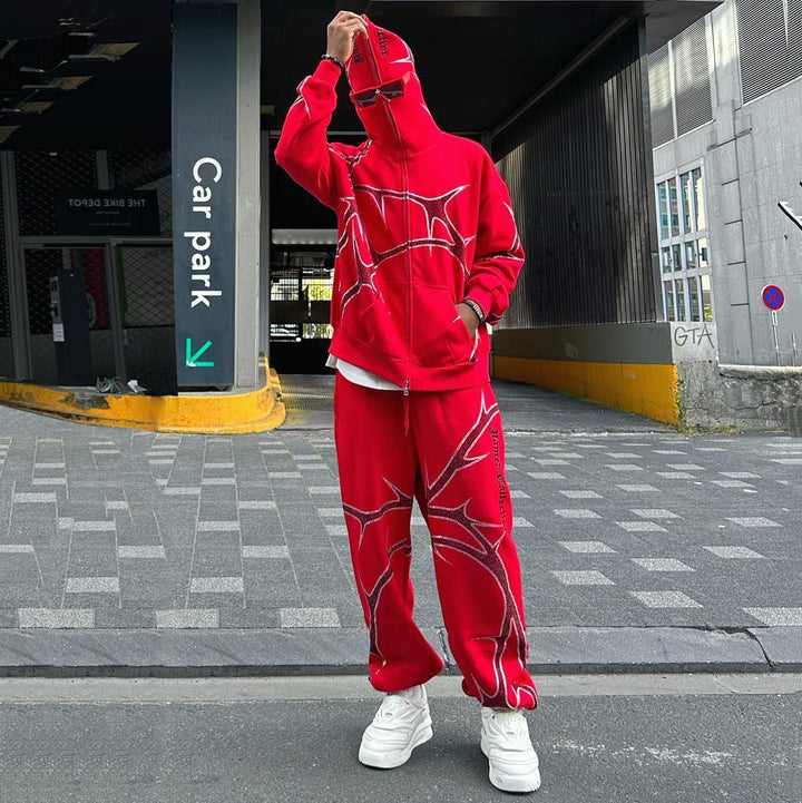 Chain Full Zip Hoodie Sweatpants Print Two Piece Set