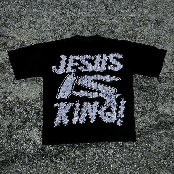 Jesus Is King Pray On It Print Short Sleeve T-Shirt