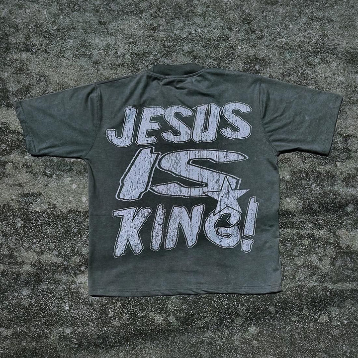 Jesus Is King Pray On It Print Short Sleeve T-Shirt