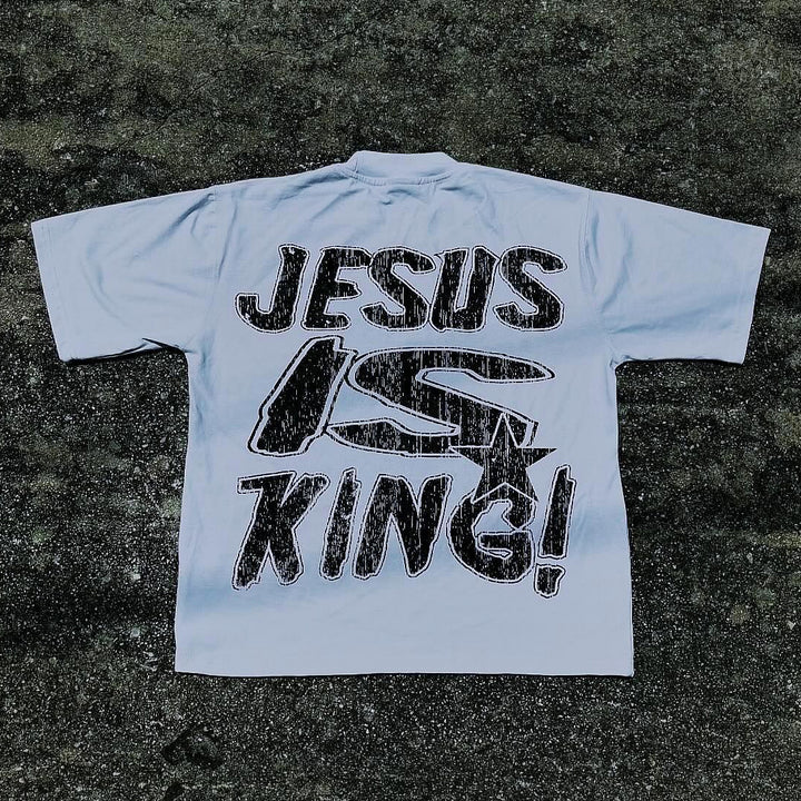 Jesus Is King Pray On It Print Short Sleeve T-Shirt