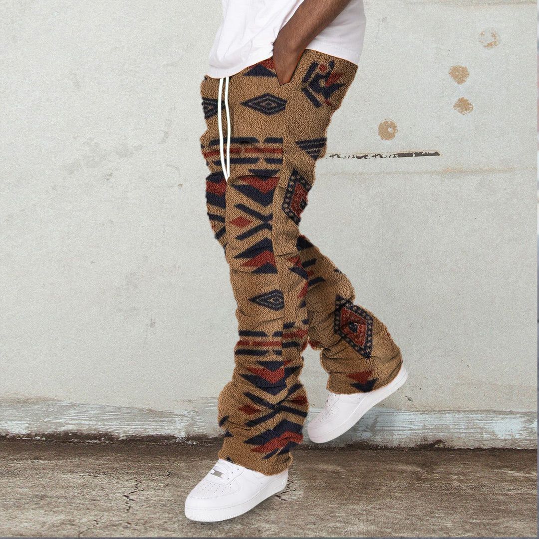 Retro ethnic style polar fleece street trousers