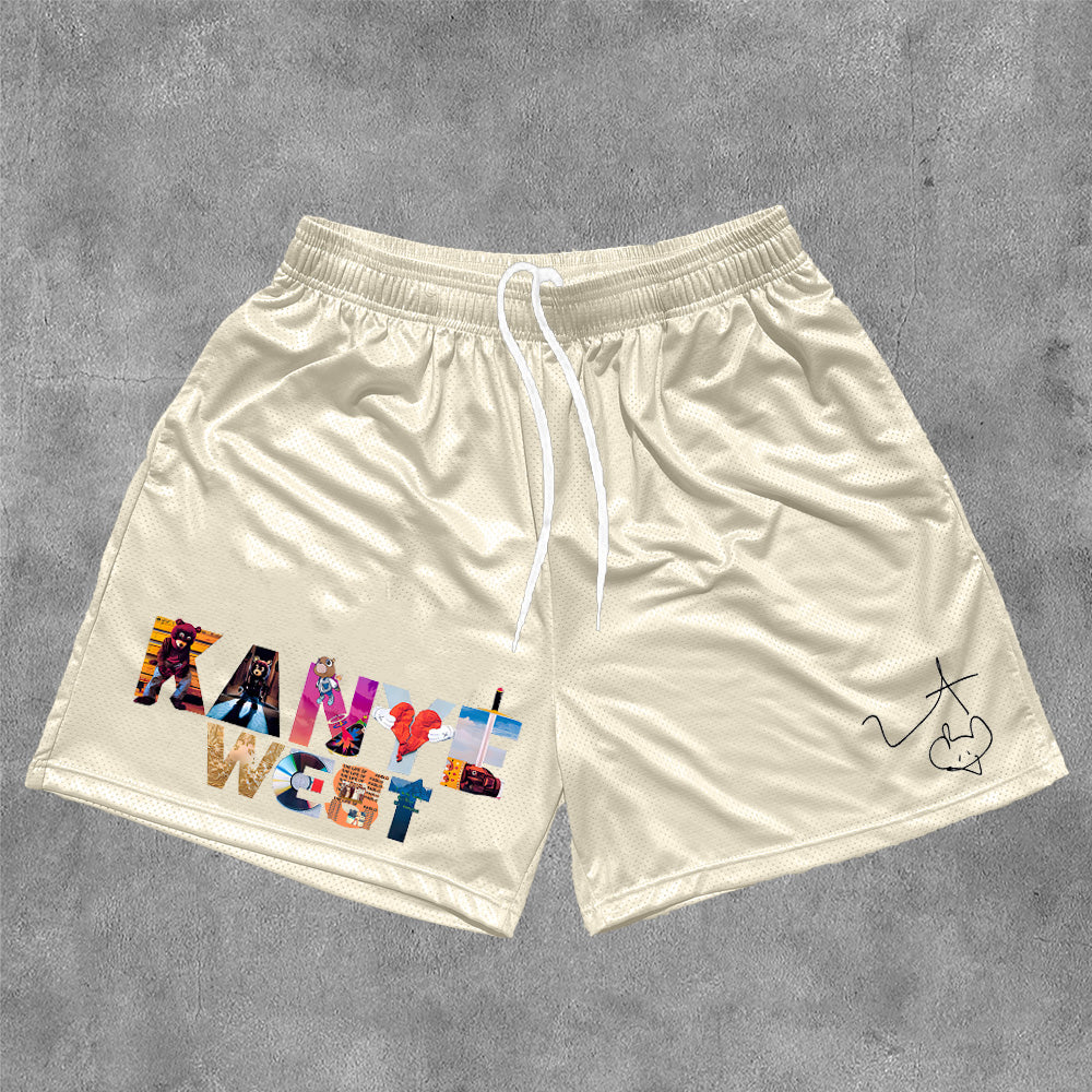 Words Print Mesh Drawstring Shorts