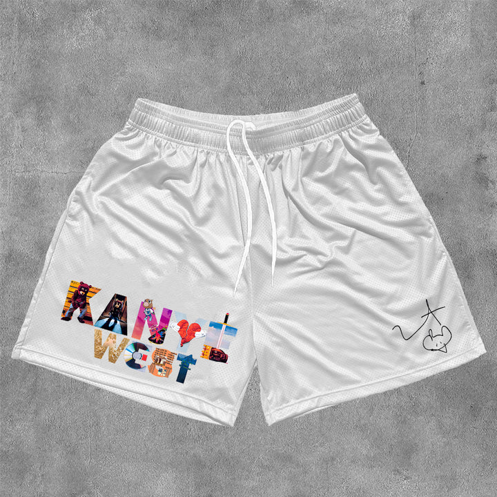 Words Print Mesh Drawstring Shorts