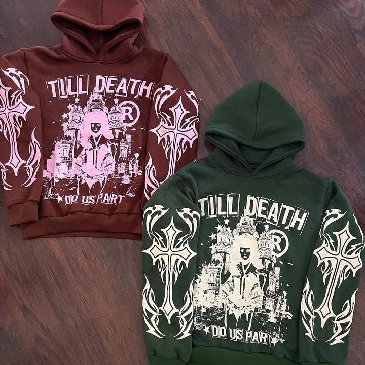 Casual Till Death Do Us Part Print Long Sleeve Hoodies