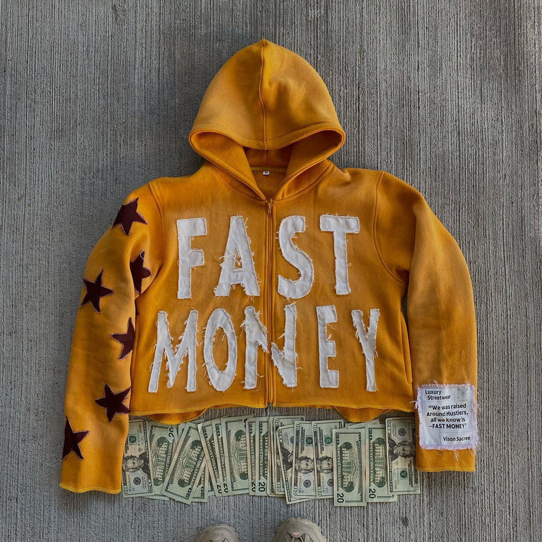 Retro Lettering Zip Hoodie