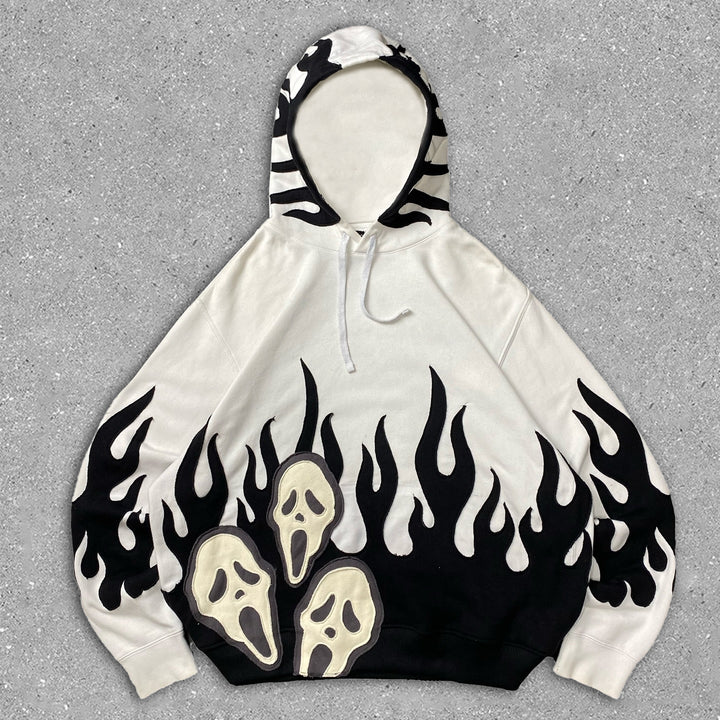 Flame Skull Contrast Hoodie