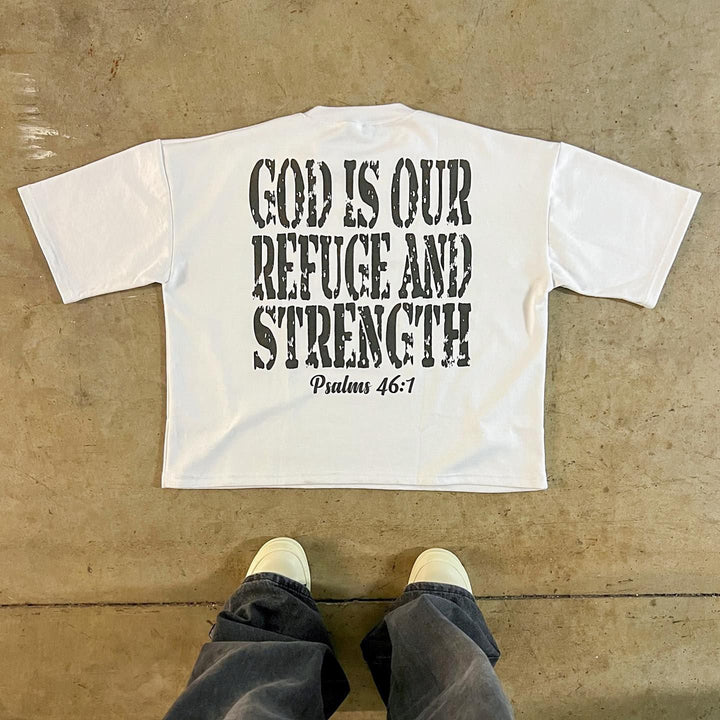 God Is Our Refuge And Strength Print Short Sleeve T-Shirt