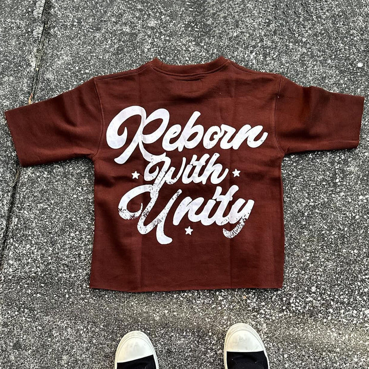 Reborn With Unity Printed Three-quarter Sleeve T-shirt