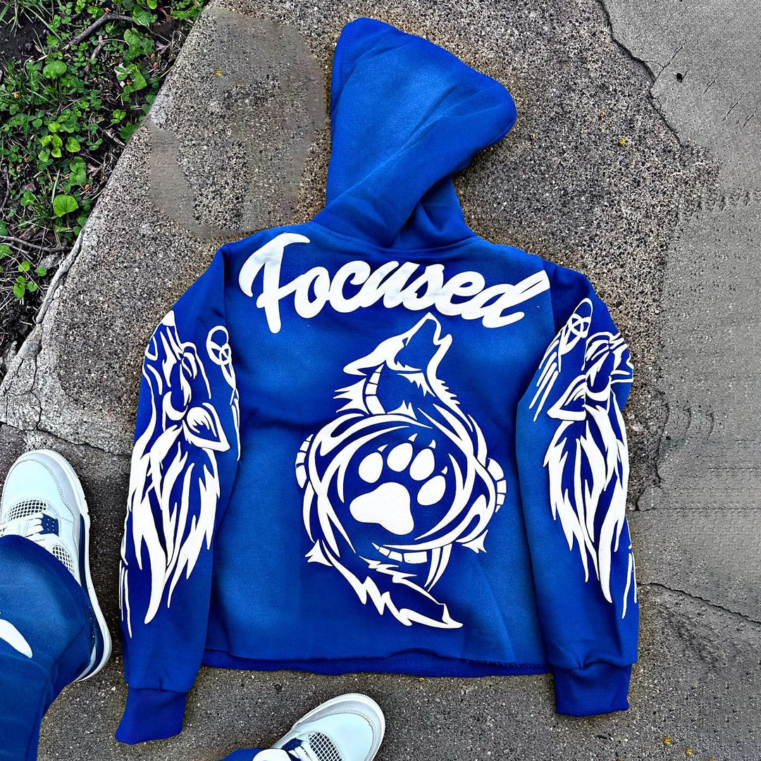 Focused Print Long Sleeve Hoodies