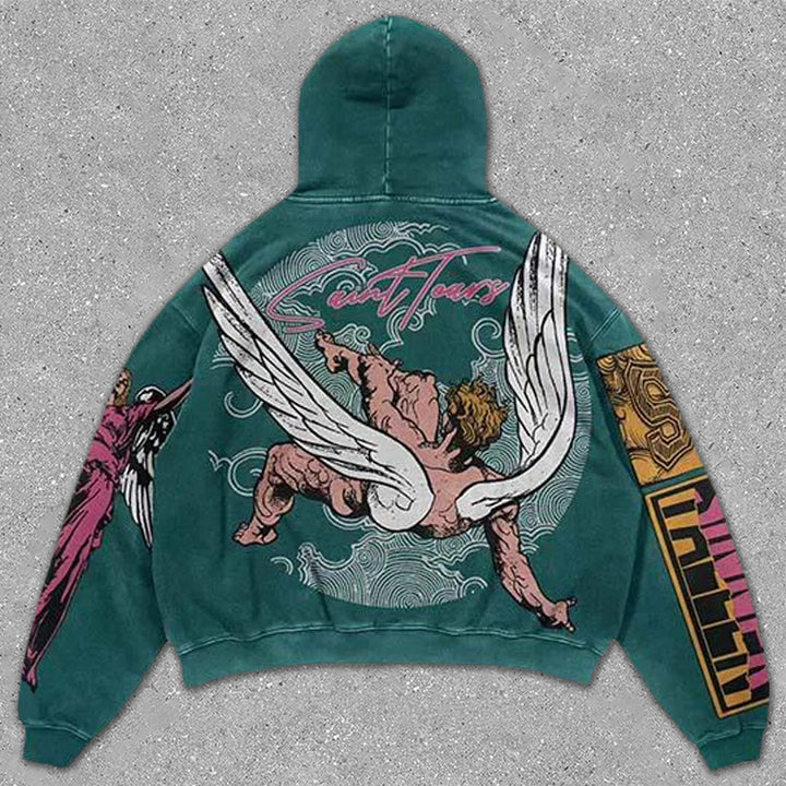 Vintage Angel Print Hoodie