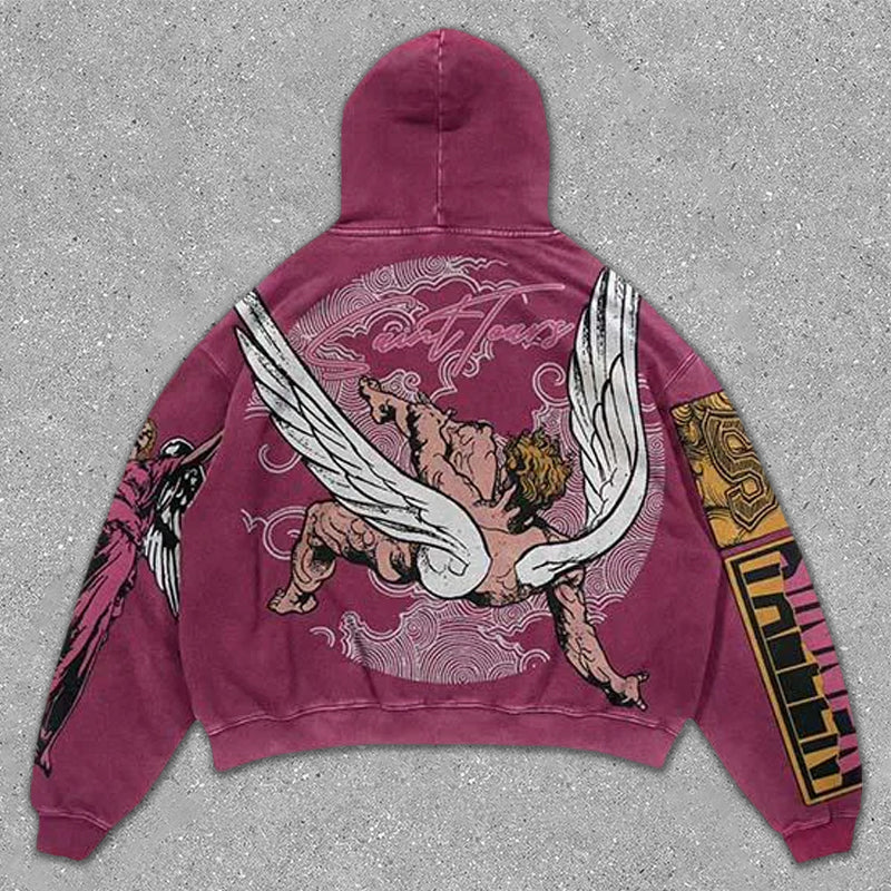 Vintage Angel Print Hoodie