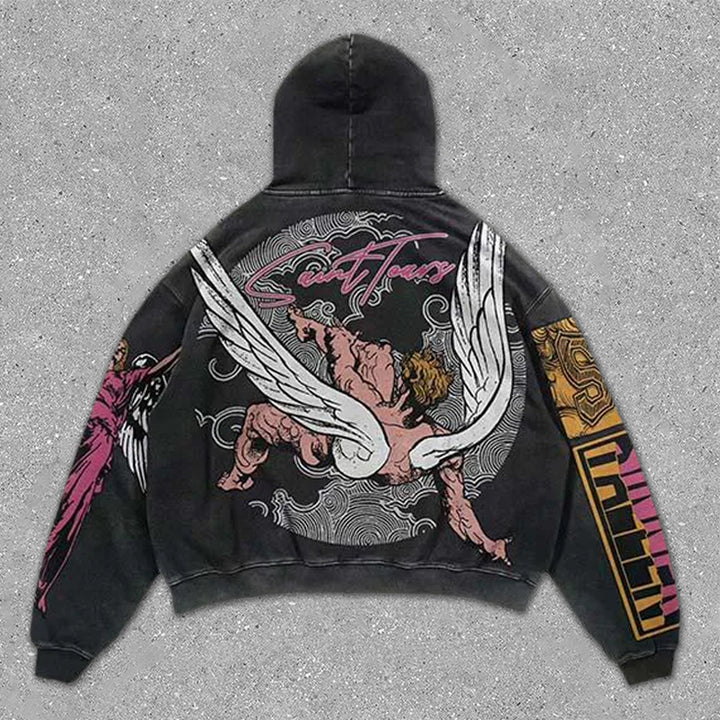 Vintage Angel Print Hoodie