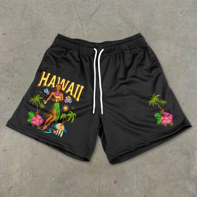 Hawaiian pattern street mesh shorts