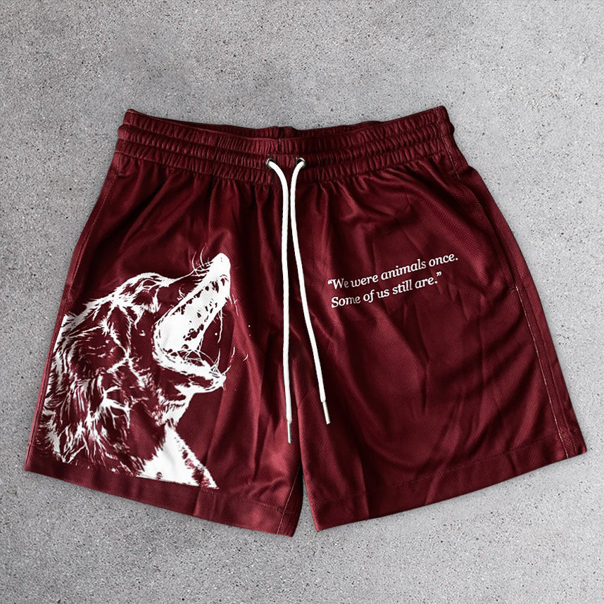 Fashion casual wolf print stretch shorts