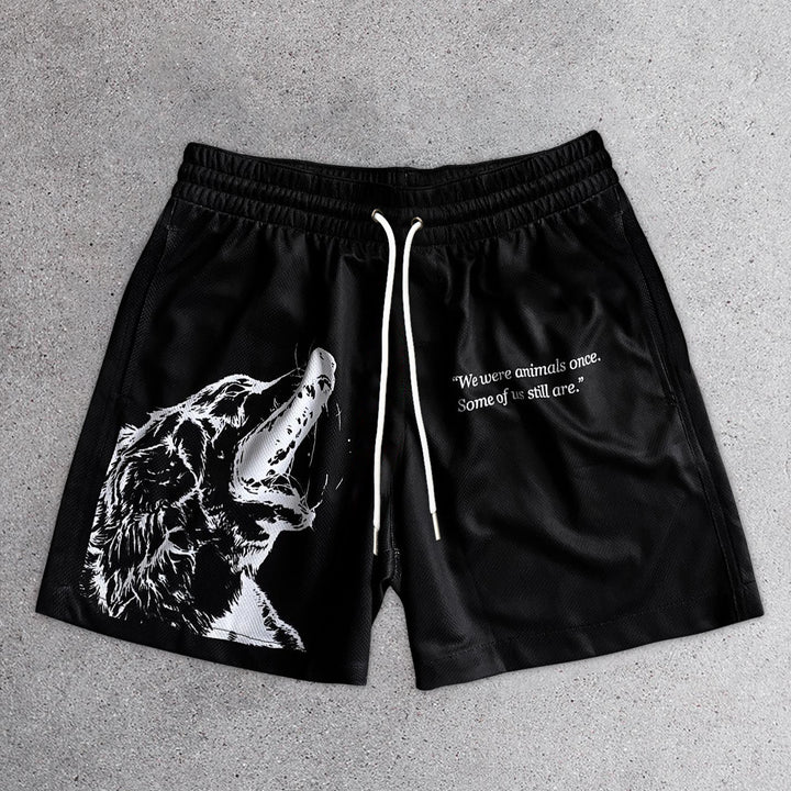 Fashion casual wolf print stretch shorts