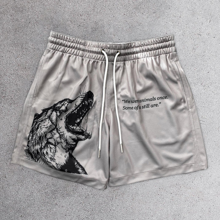 Fashion casual wolf print stretch shorts